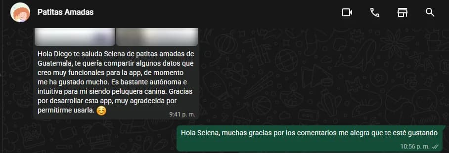 Conversación de WhatsApp con Selena: «Es bastante autónoma e intuitiva para mí siendo peluquera canina.»
